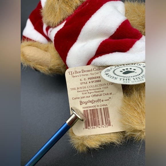 NWT 7" Boyds Bears C C Peekers Candy Cane Bear Style 913984 Best Dressed 2002 - Picture 3 of 5